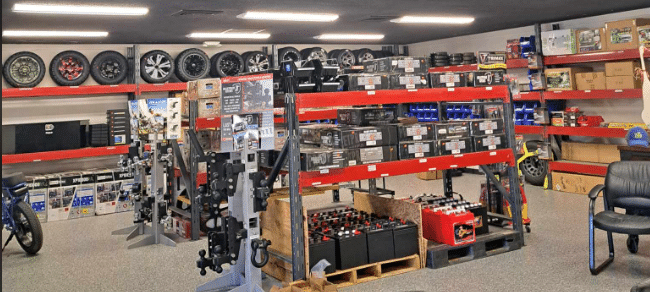 TJ's Trailer Parts Department Shelves